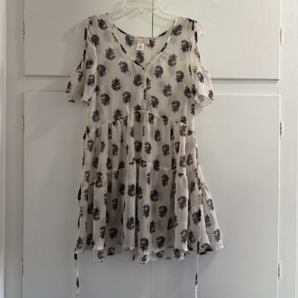 Band Of Gypsies Boho Print Sheer Dress Off Shoulder Sleeve Size Small